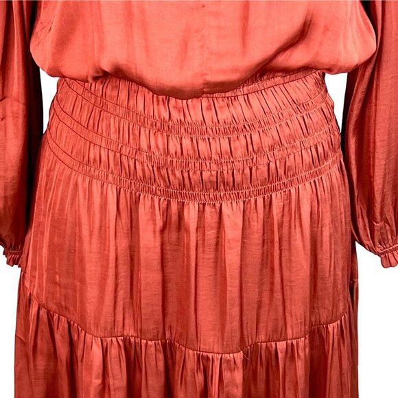 Grade & Gather Rust Smocked Drop Waist Peasant Gypsy Dress Size S Feminine - Picture 3 of 12